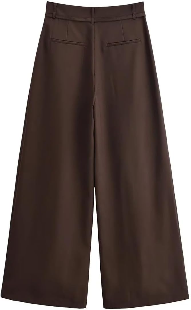 Women's Autumn Winter Casual High Waisted Pleated Thin Waist Belt Loose Pants for Women