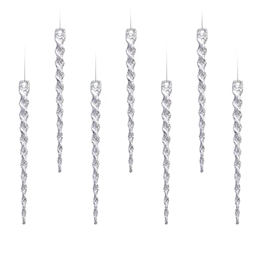 Ams Plastic Christmas Sparkling Glitter Icicle Ornaments 30 Pieces Christmas Tree Decorations For Wedding,Thanksgiving,Party(5.1''/13Cm, Silver) #TOP14