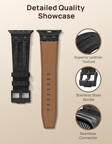 Bracelet en cuir pour Apple Watch élégant et rétro avec connecteurs robustes