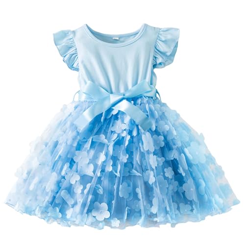 Niña vestido de bautizo de verano AIEOE elegante regalo de cumpleaños de tul azul 3 años