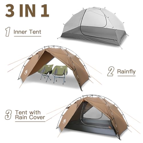 Image of Night Cat Backpacking Tents 2 Persons Fast Setup Hiking Camp Tent with Foldable Pole Double Layers Two Doors Waterproof Lightweight Compact 7x4.4ft