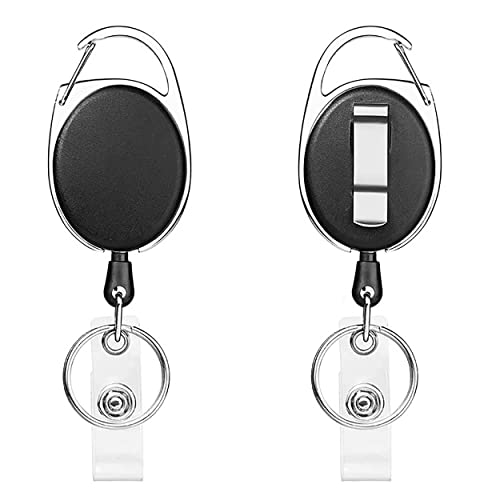 2Pcs Retractable Keyring Retractable Badge Reel Easy Pull Extendable Carabiner Yoyo Reel Clip for Key Ring ID Card Badge Holder