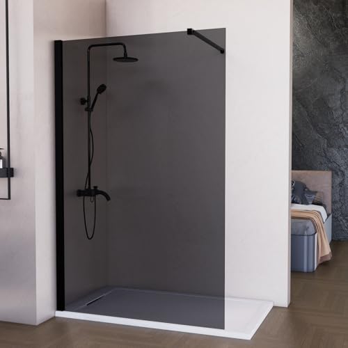 Mampara de ducha fija 80 cm ahumada negro mate antical 8mm 200 cm alto