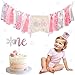 Winter Onederland Highchair Banner, Snowflake One Cake Topper Pink & Silver Crown Hat For Baby Girls Winter First Birthday Party Decorations