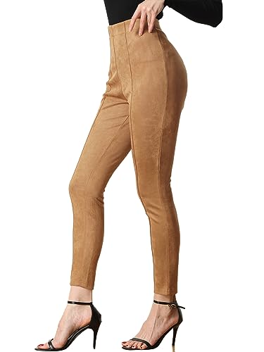 Allegra K Women's Faux Suede Leggings High Waisted Stretch Casual Faux Leather Pants for Women