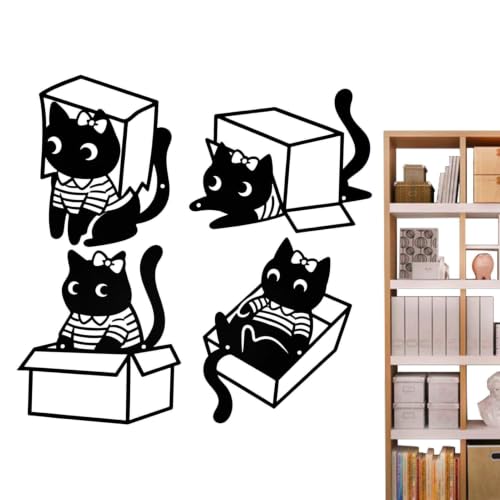 Silhouette chat en métal haut de gamme | Quadriptyque art mural noir mat