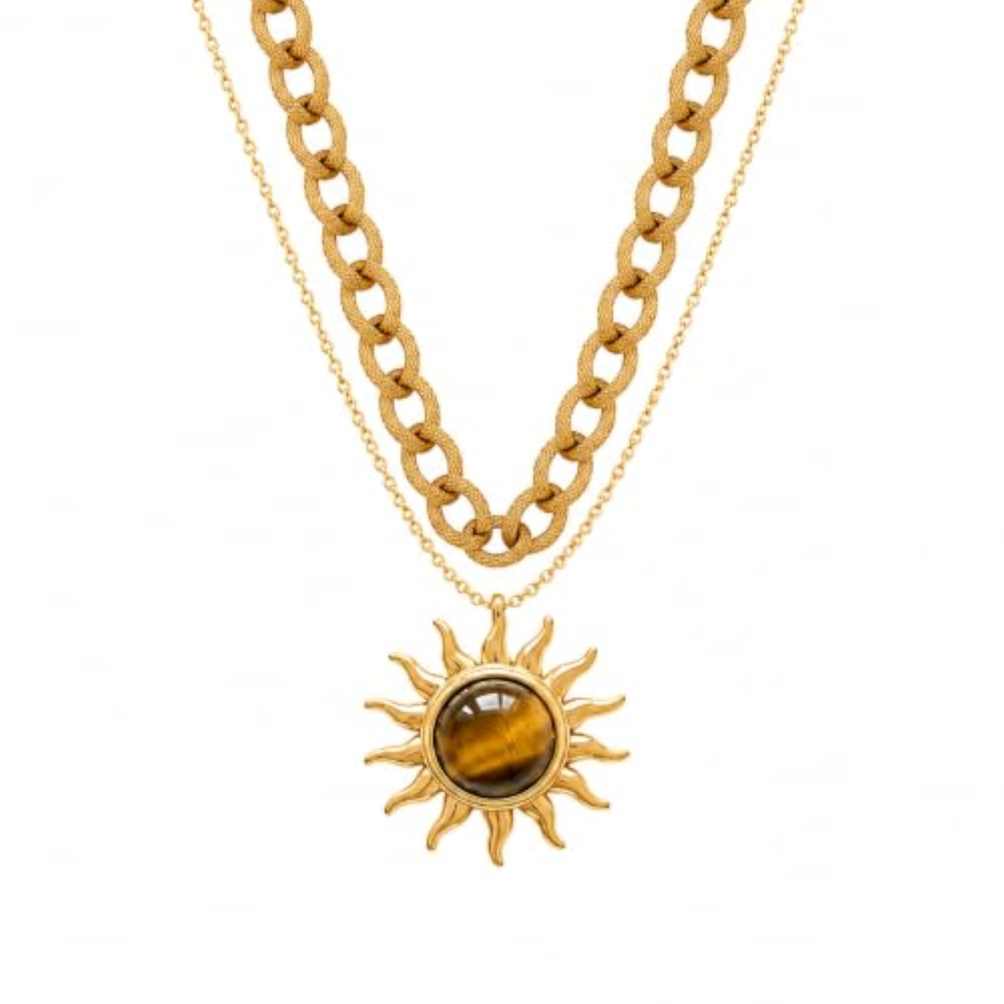 Tiger Eye Celestial Sunburst Healing Crystal Pendant Necklace
