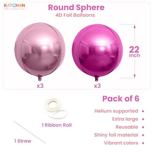 Image of KatchOn, Pink Balloons - 22 Inch, Pack of 6 | Rose Gold Mylar Balloons for Princess Birthday Party Decorations | Valentines Balloons for Galentines Day Decorations | Baby Shower, Bachelorette Party
