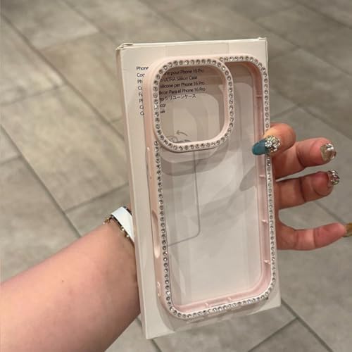 Coque de luxe transparente pour iPhone 15 avec dos scintillant rose