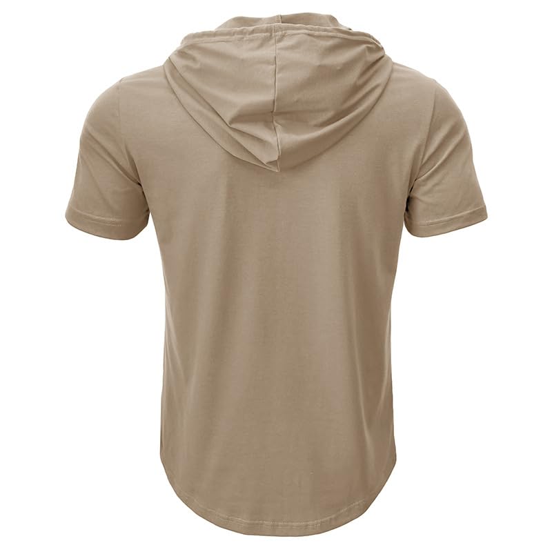 Men's Casual Short Sleeve Hoodie Pullover with Buttons and Drawstring Soft Muscle Fit Athletic Workout Top4
