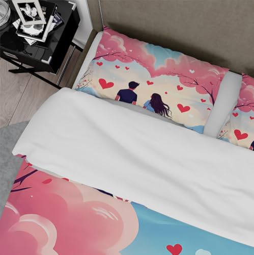 Housse de couette rose arbre en fleurs lit double romantique - 5