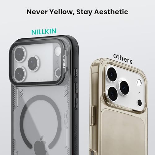 Image of PRITO Nilkin Magnetic Case for iPhone 17 Pro Max, Shockproof Protection with MagSafe, Never Yellowing and Biodegradable Material, with Stand & Transparent Camera Lens Cover (Brown, iPhone 17Pro Max)
