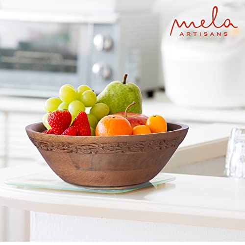 Mela Artisans Wood Decorative Bowl - Large, Burnt Finish | Wooden Fruit Bowl | Decorative Bowl Home & Kitchen Decor | Mango Wood Bowl Table Centerpiece | Jasmine Rustic Farmhouse | 12” X 4.5” X 11” #TOP6