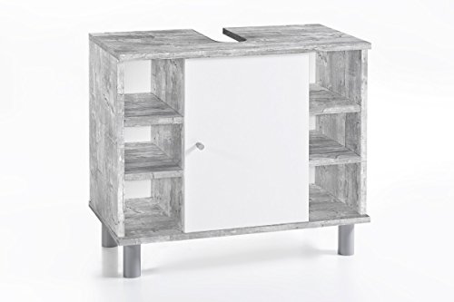 Preisvergleich Produktbild Dreams4Home Waschtischunterschrank 'Mio III' Waschbeckenunterschrank Badschrank Weiß Sonoma Eiche Betonoptik 60 x 54 x 32 cm Schrank 1 Tür 6 Fächer Midischrank Kommode, Farbe:Grau