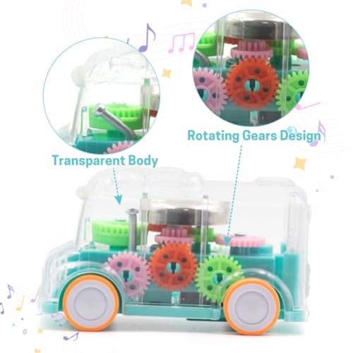 Image of ADITI TOYS Transparent Gear Bus for Kids, Mini School Bus with Tinkling Sound and Light Toy for Kids Above 3 Years, BIS Approved (Ligth Blue)