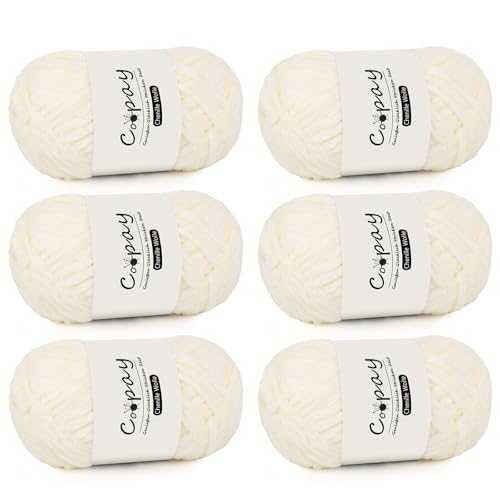 Coopay 6 x 100g Laine Chenille Crochet, Fil Épaisse et Moelleuse, Pelote Chenille Douce et...