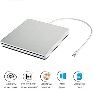 VikTck USB-C Superdrive External DVD/CD Reader and DVD/CD Burner for Apple-MacBook Air/Pro/iMac/Mini/MacBook Pro/ASUS/ASUS/DELL Latitude with USB-C Port Plug and Play(Silver)