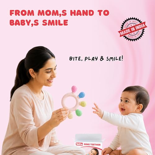Image of Tekme Silicone Ring Teether for Babies 3-12 Months | Made in India Baby Teething Toys | BPA Free Food Grade Silicone Teether | Sensory Chew Toy with Multiple Textures & Easy Grip Design (Pack of 1)