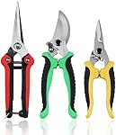 3 Pack Pruning Shears Set, Stainless Steel Garden Clippers with Safety Lock, Professional Shock-Absorbent Hand Garden Shears for Flowers and Small Garden (Red、Yellow and Green)