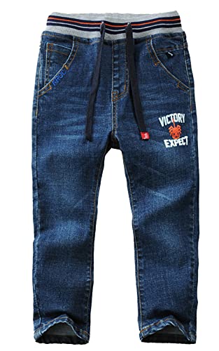 Image of Maeau Elastic Waist Boys' Jeans with Drawstring Waistband Joggers Stretchable Denim Pants for Age 7-8 Years