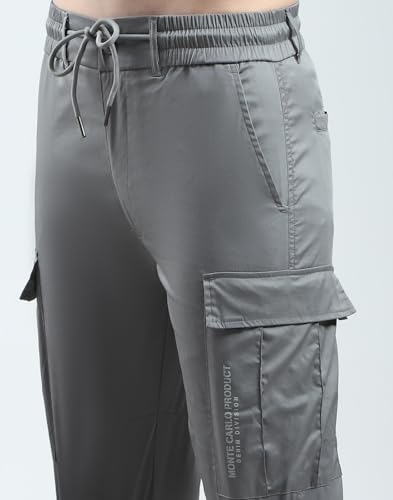 Image of Monte Carlo Men's Regular Fit Cargo Pants | Solid Pattern Casual Trousers | Drawstring Closure | Stylish & Comfortable Everyday Wear Cargo for Men's