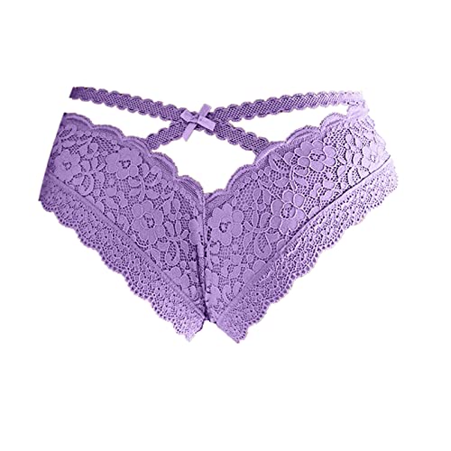 Sexy Lace Thong Panties For Women Naughty Slutty Low Rise V-Back Criss Cross Briefs Scallop Trim Lace Hipster Panties,Hipster Panties For Women Sexy Purple Xl #TOP29