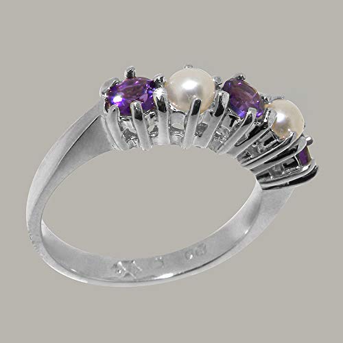 925 Sterling Silver Natural Amethyst & Cultured Pearl Womens Eternity Ring - Size 7.5 #TOP2
