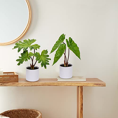 Fake Plants Set Of 2 Artificial Potted Plants Faux Plants Begonia Plants In White Pots Real Touch Leaves For Office Table Desk Shelf Bathroom Bedroom Greenery Decoration Room Home Indoor Decor #TOP2