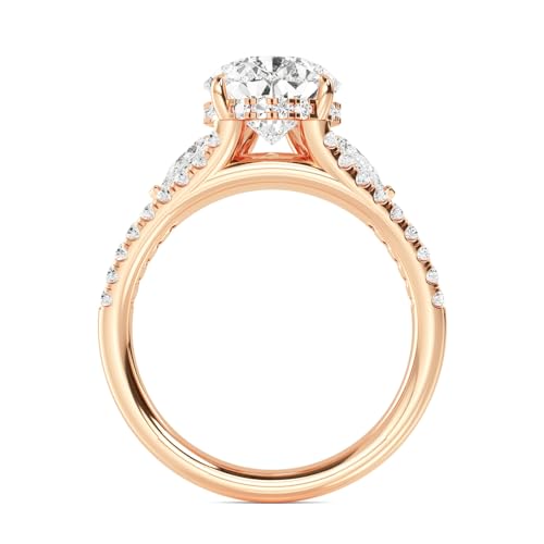 2.5 Carat (ctw) 14K Rose Gold Pear,Round Cut LAB GROWN Diamond Three Stone Engagement Ring (Color E-F Clarity VS2-SI1)