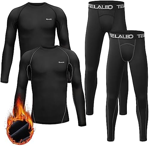 TELALEO Youth Boys’ Girls’Thermal Underwear Set Fleece Lined Long Johns Set Kids Base Layer Ultra Soft