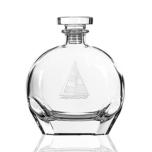 Rolf Glass Sailboat 3-Piece Whiskey Decanter Set With 2 On The Rocks Glasses And Airtight Stopper | Elegant Lead-Free Glass For Bourbon, Scotch, Rum, And Liquor | Sand Engraved In The Usa #TOP1