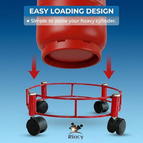 Image of Rincy Red Colour 2 Pic Heavy-Duty Stainless Steel LPG Gas Cylinder Trolley for Kitchen Utility Stainless Steel Cylinder Trolley with Wheels | Gas Trolly - Lpg Cylinder Stand, Kitchen Gas Trolly