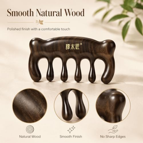Peine de madera para masaje con diseño oso tallado miniatura 6