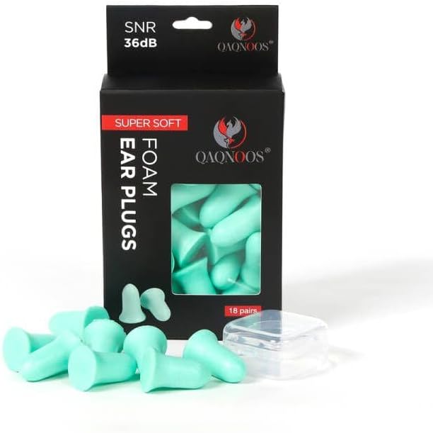 Tapones de espuma para los oídos (18 pares)  Ultra cómodos, alta NRR 36 dB, hipoalergénicos  Ideal para dormir, estudio, trabajo, viajes y conciertos