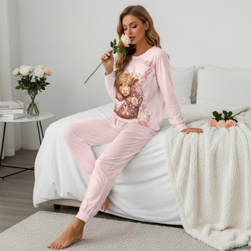 Image of Womens Pajama Sets 2 Piece Pjs Lounge Sets Long Sleeve Sleepwear Crew Neck Pullover Top with Long Pants