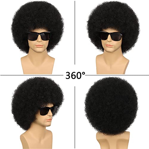 G&T Wig 70S Rock Disco Afro Fluffy Wig For Men Or Women Glueless Wear And Go Wig Short Afro Curly Halloween Synthetic Hippie Party Wig.(1B) #TOP5