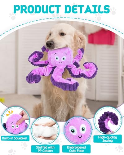 TONGKTAI Hundespielzeug Quietschend, Interaktives Plüsch Oktopus Ziehspielzeug, Unzerstörbar Welpenspielzeug für Kleine, Mittelgroße und Große Hunde um sie zu Beschäftigen