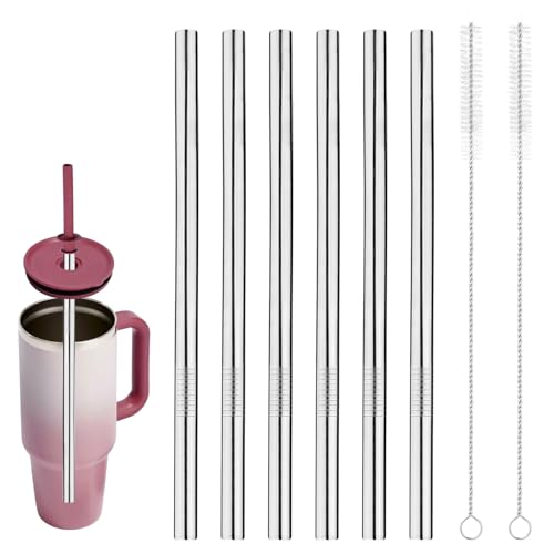 BOXOB 6pcs Reusable Stainless Steel Straws, Stainless Steel Straw Compatible with Hydroflask Travel Tumbler 40 oz Water Bottle Accessories for Hydro Flask 40oz with 2 Cleaner Brushes