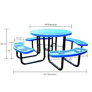 46 inch expanded metal round picnic table blue  urban country home decor