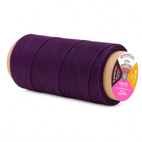Mandala Crafts 50M 1mm Purple Round Waxed Thread for Leather Sewing