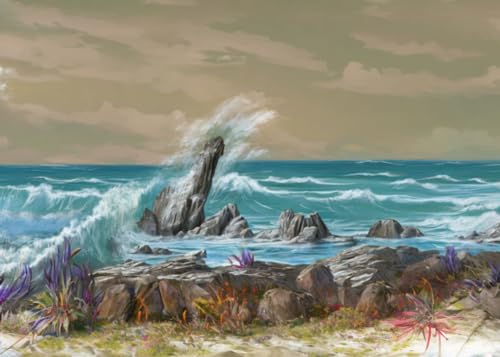 Toile vagues battantes ruines géantes blanches Meechi déco mer 50x70