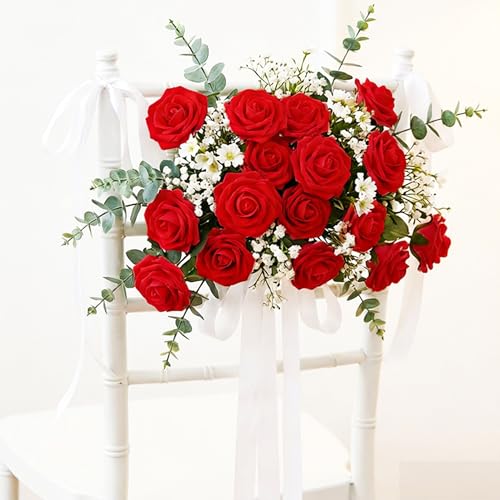 Image of 100Pcs Real Looking Bright Red Artificial Rose Flower Heads, Foam Fake Roses for DIY Wedding Decorations Baby Shower Centerpieces Home Party Valentine's Day Mother's Day Decor