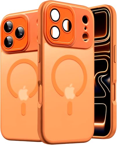 Image of Elzzi Magnetic for iPhone 17 Pro Max Case (Compatible with MagSafe) Slim Translucent Matte Shockproof with Anti-Fingerprint Phone Case, Cosmic Orange