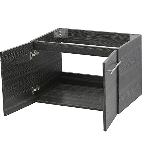 Windbay Wall Mount Floating Bathroom Vanity Sink Set. Dark Grey Vanity, Black Flat Stone Countertop Ceramic Sink - 30" #TOP2