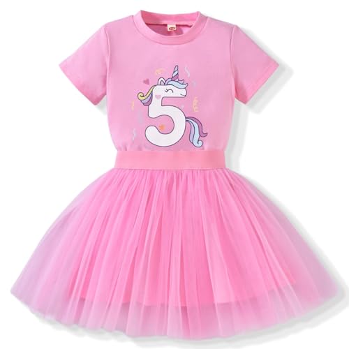 CPEI 5th Birthday Outfit Girl 5 Year Old Fifth Five Shirt Skirt Outfit for Toddler Girls (US Age 5 Years Pink)