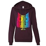 Rainbow Owl Ladies Lt./Wt. Hoodie - Light Blackberry Large
