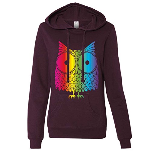 Rainbow Owl Ladies Lt./Wt. Hoodie - Light Blackberry Large