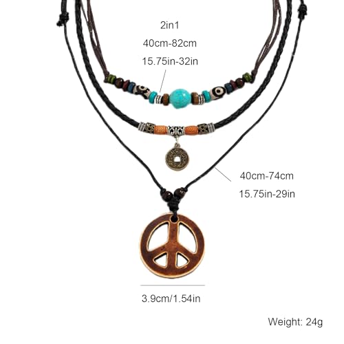 IQIC Peace Sign Necklace for Men Women Hippie Boho Leather Choker Necklace Adjustable Layered 70s Peace Necklace Trendy Party Jewelry Accessories (peace B) by IQIC - Used condition - Image 2
