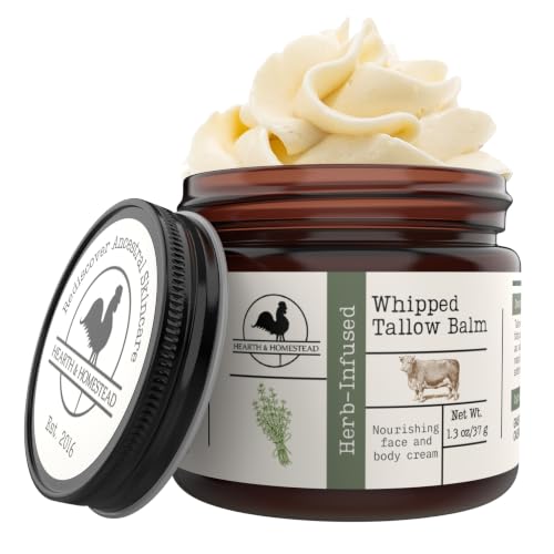 Image of Hearth & Homestead Whipped Beef Tallow for Skin & Face - 100% Grass Fed, Eczema Cream & Body Butter - Organic Olive Oil, Calendula & Rose - Lotion & Hand Moisturizer for Dry Skin, Unscented, 1.3oz