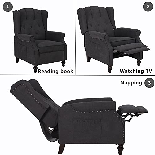 Bingtoo Recliner Chair With Massage And Heat 2 Chairs Set- Accent Chairs For Living Room- Tufted Fabric Push Back Recliner Chair, Footrest And Nailhead Trim, Wooden Legs, Wingback (Double, Dark Gray) #TOP1
